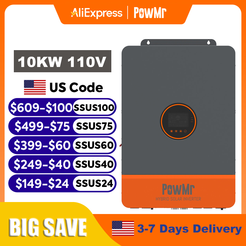 Split Phase Inverter 10Kw 110V 220V - Inversor híbrido solar PowMr de 16KW/10KW,
